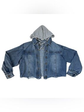 Denim Jean Jacket with Gray Hood